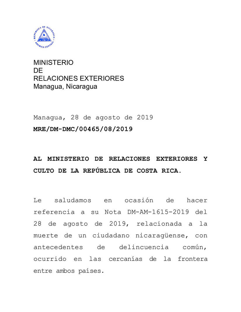 Nota cancilleria nicaragua a costa rica 1